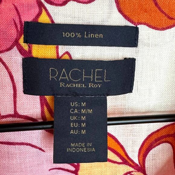 RACHEL ROY 100% Linen Blouse Women's M Button Down Floral Colorful Summer Beach - Picture 4 of 8